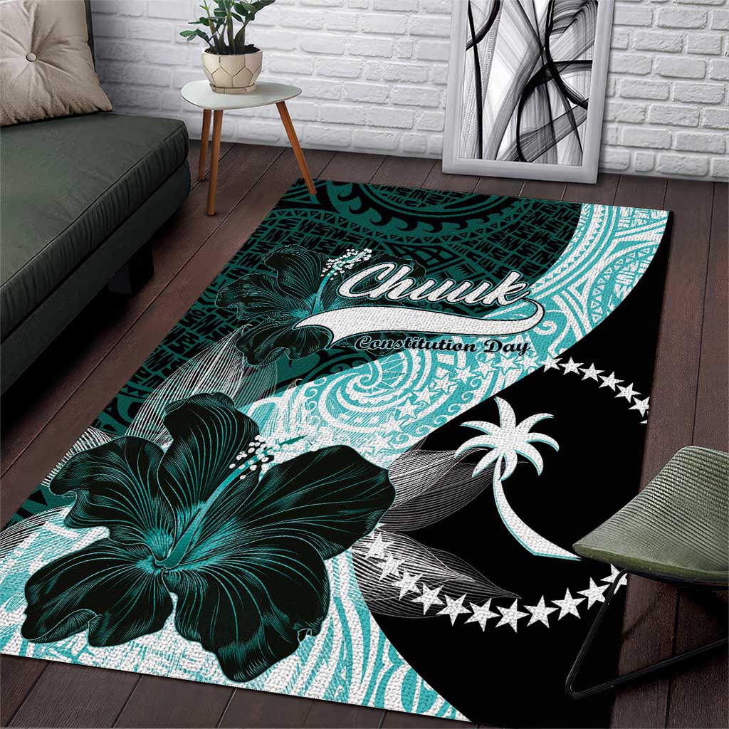 Chuuk Constitution Day Area Rug Hibiscus Turquoise Pattern