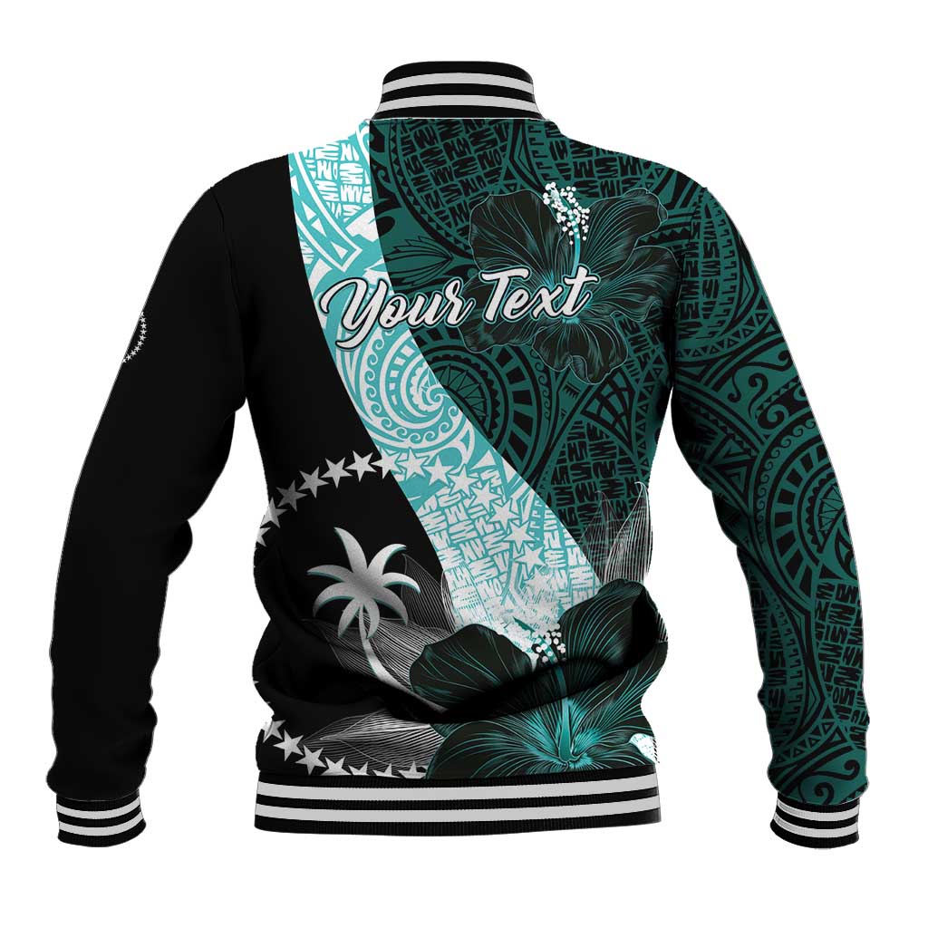 Chuuk Constitution Day Baseball Jacket Hibiscus Turquoise Pattern