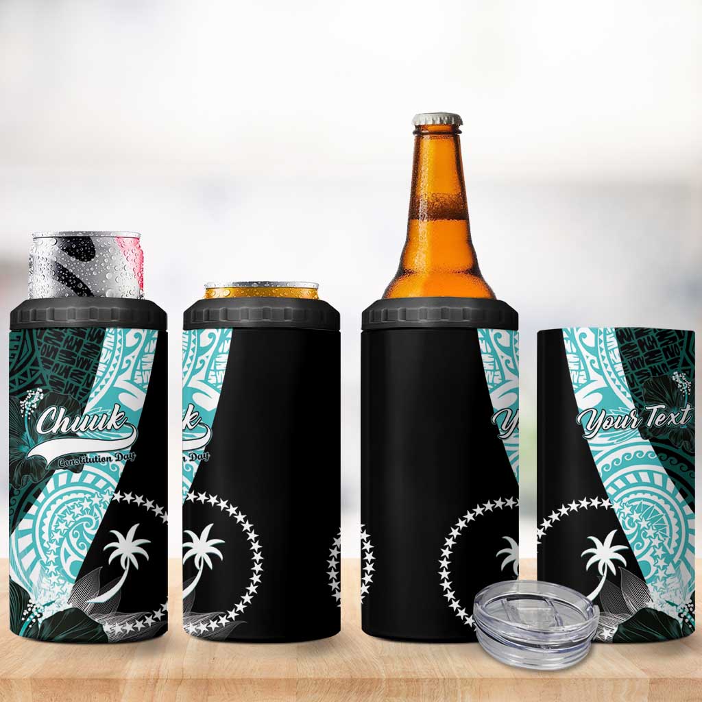 Chuuk Constitution Day 4 in 1 Can Cooler Tumbler Hibiscus Turquoise Pattern LT01 - Polynesian Pride