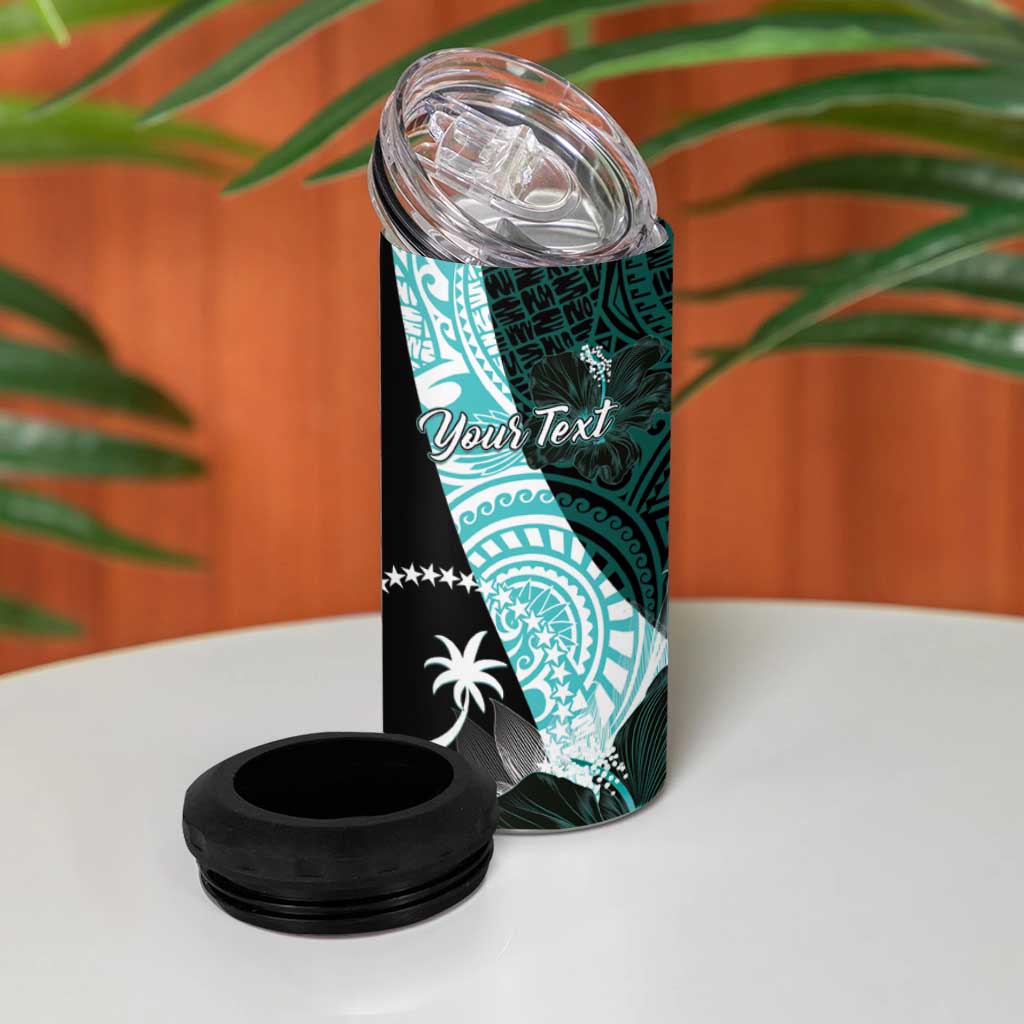 Chuuk Constitution Day 4 in 1 Can Cooler Tumbler Hibiscus Turquoise Pattern LT01 - Polynesian Pride
