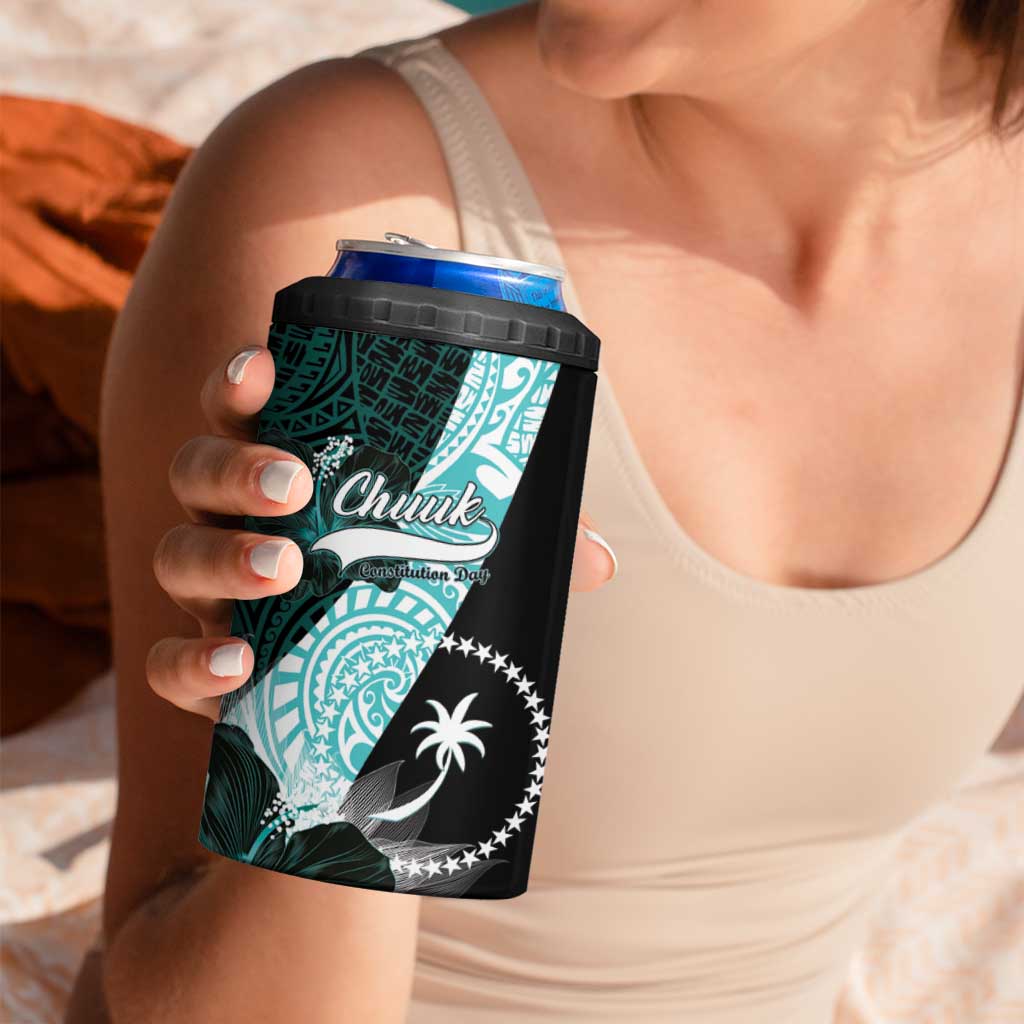 Chuuk Constitution Day 4 in 1 Can Cooler Tumbler Hibiscus Turquoise Pattern LT01 - Polynesian Pride