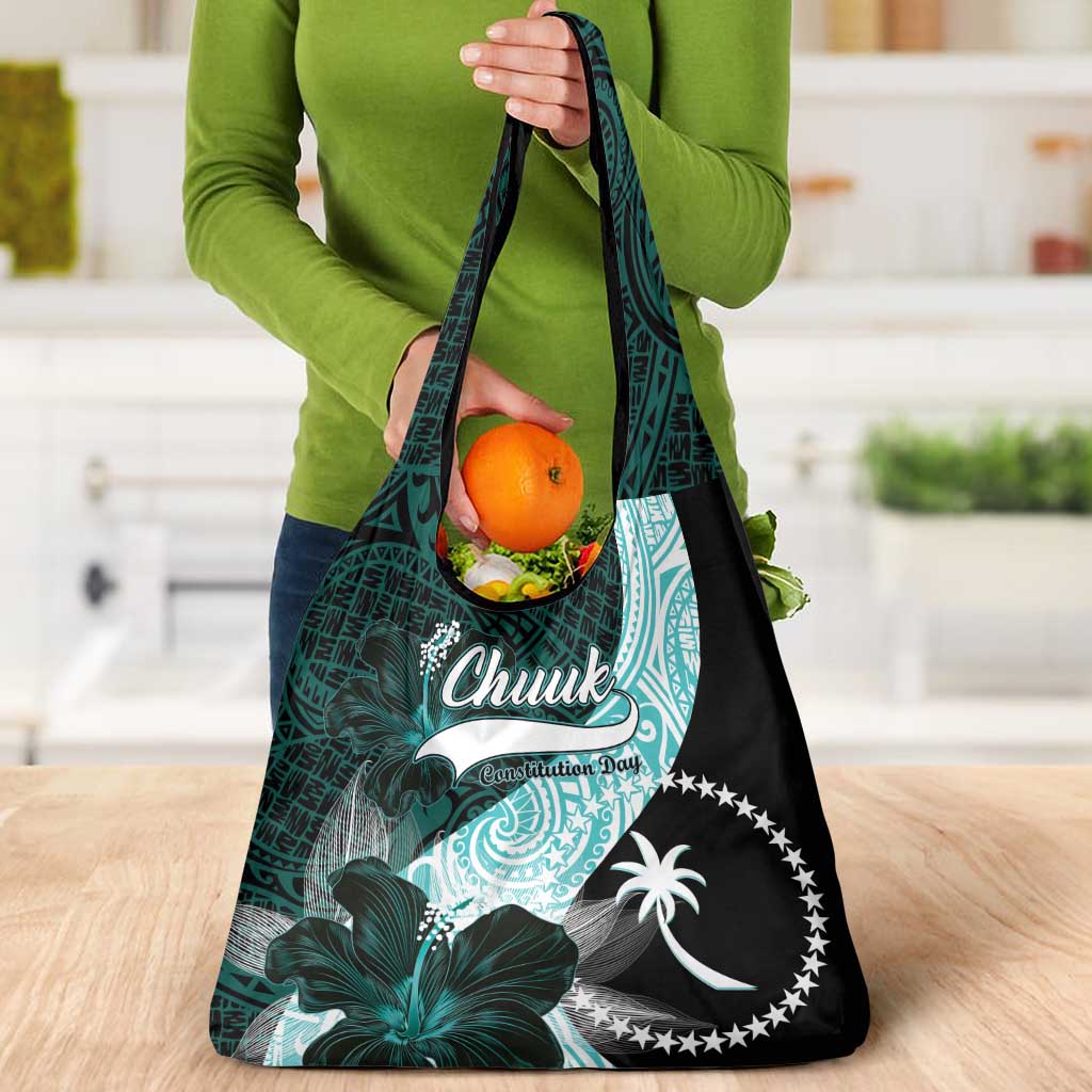Chuuk Constitution Day Grocery Bag Hibiscus Turquoise Pattern LT01 - Polynesian Pride