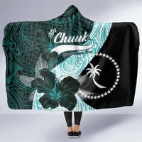 Chuuk Constitution Day Hooded Blanket Hibiscus Turquoise Pattern