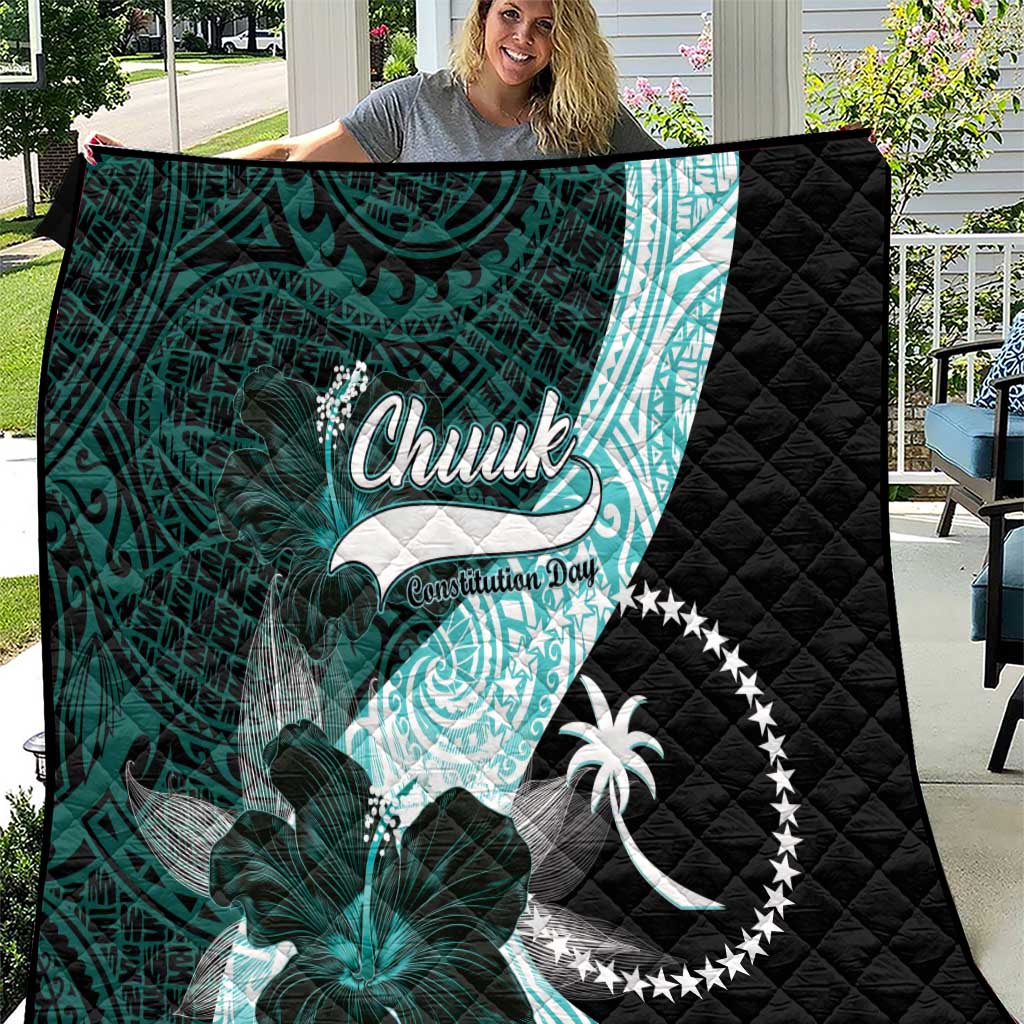 Chuuk Constitution Day Quilt Hibiscus Turquoise Pattern