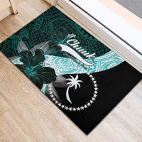 Chuuk Constitution Day Rubber Doormat Hibiscus Turquoise Pattern