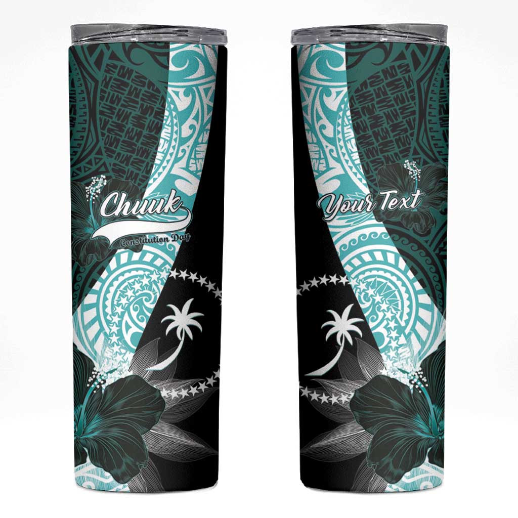 Chuuk Constitution Day Skinny Tumbler Hibiscus Turquoise Pattern LT01 Turquoise - Polynesian Pride