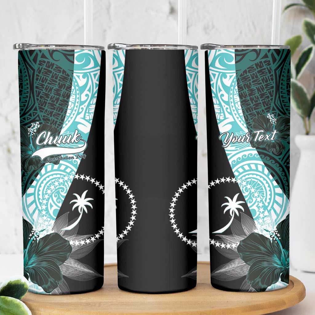 Chuuk Constitution Day Skinny Tumbler Hibiscus Turquoise Pattern LT01 - Polynesian Pride