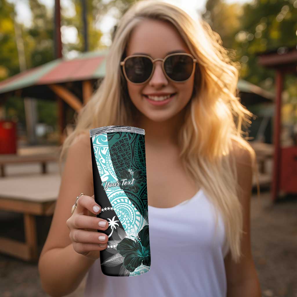 Chuuk Constitution Day Skinny Tumbler Hibiscus Turquoise Pattern LT01 - Polynesian Pride