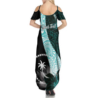 Chuuk Constitution Day Summer Maxi Dress Hibiscus Turquoise Pattern