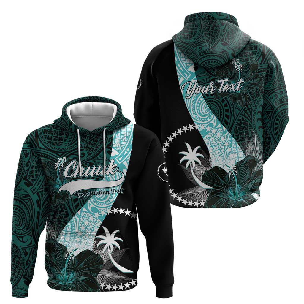 Chuuk Constitution Day Zip Hoodie Hibiscus Turquoise Pattern