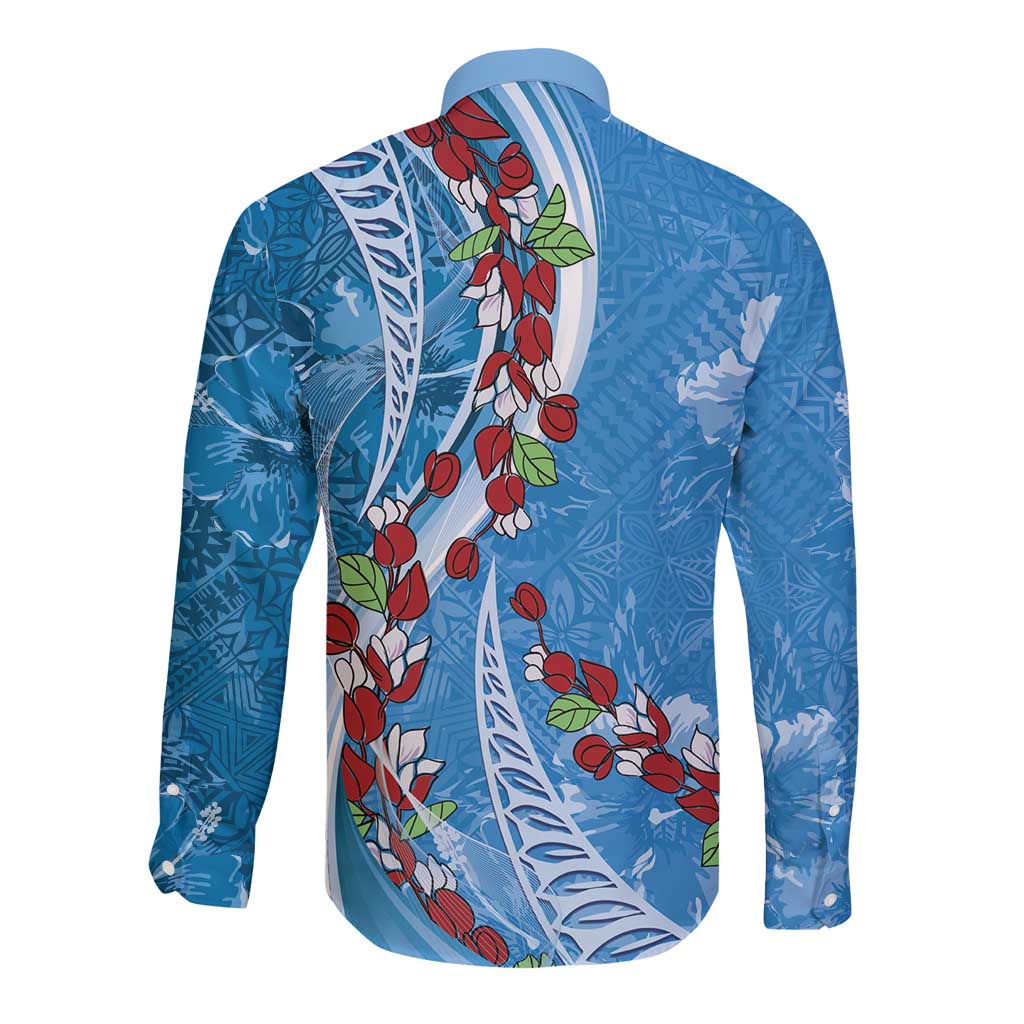Fiji Tagimaucia Floral Long Sleeve Button Shirt Tapa Pattern LT01 - Polynesian Pride