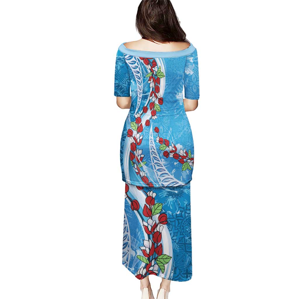 Fiji Tagimaucia Floral Puletasi Tapa Pattern LT01 - Polynesian Pride