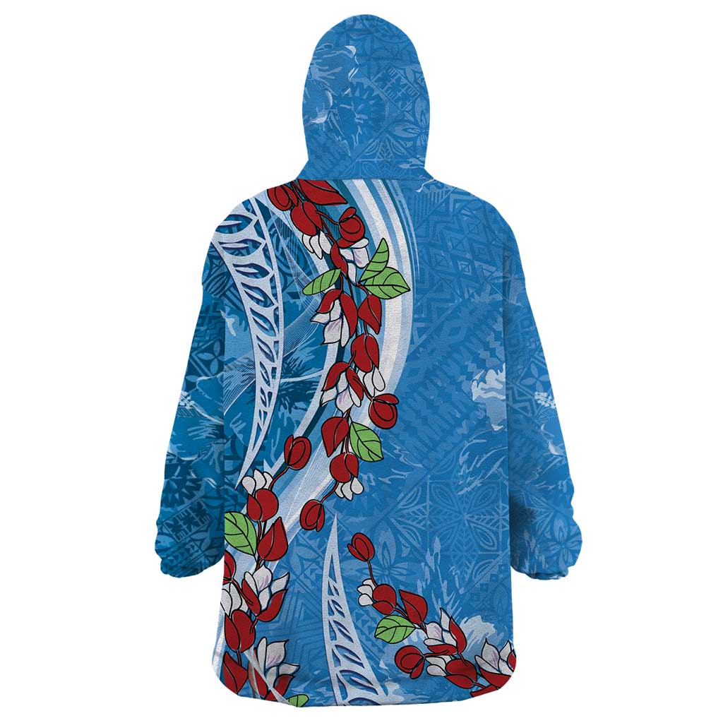 Fiji Tagimaucia Floral Wearable Blanket Hoodie Tapa Pattern