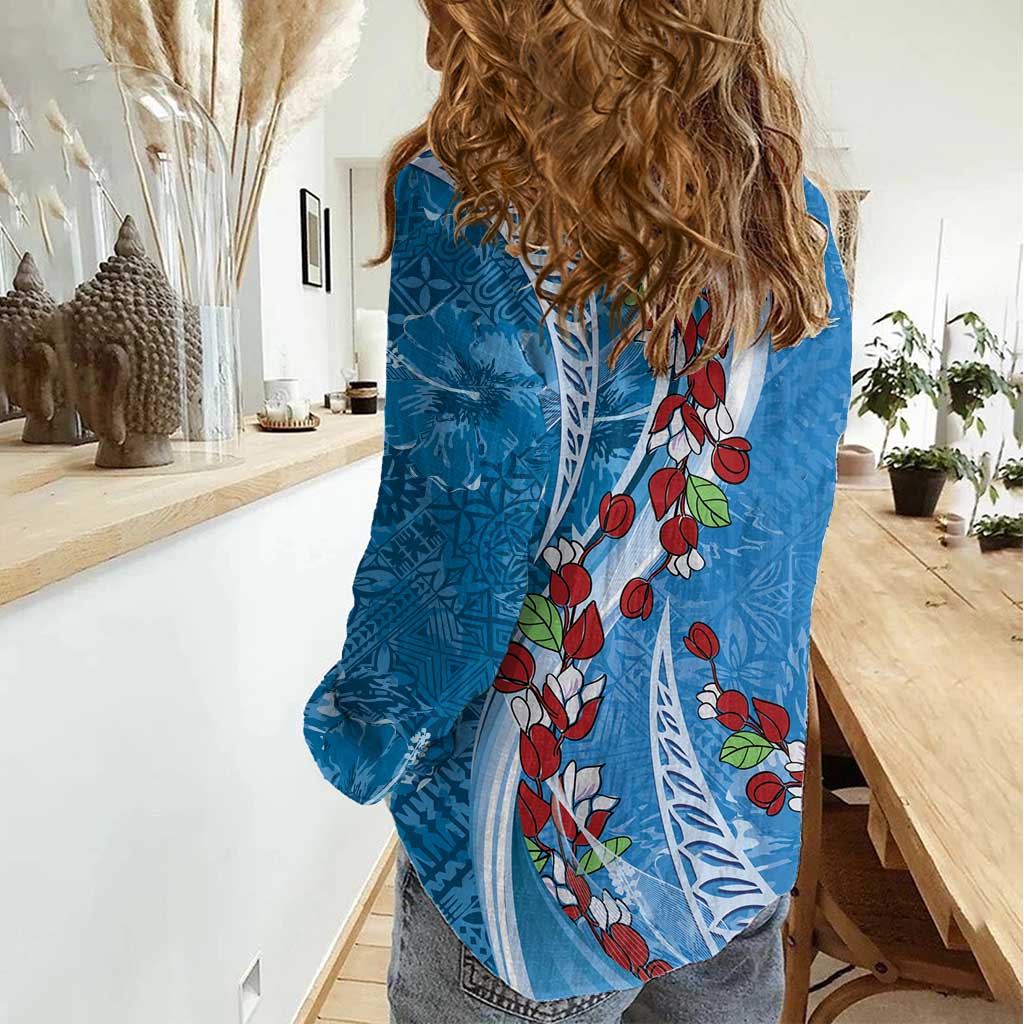 Fiji Tagimaucia Floral Women Casual Shirt Tapa Pattern