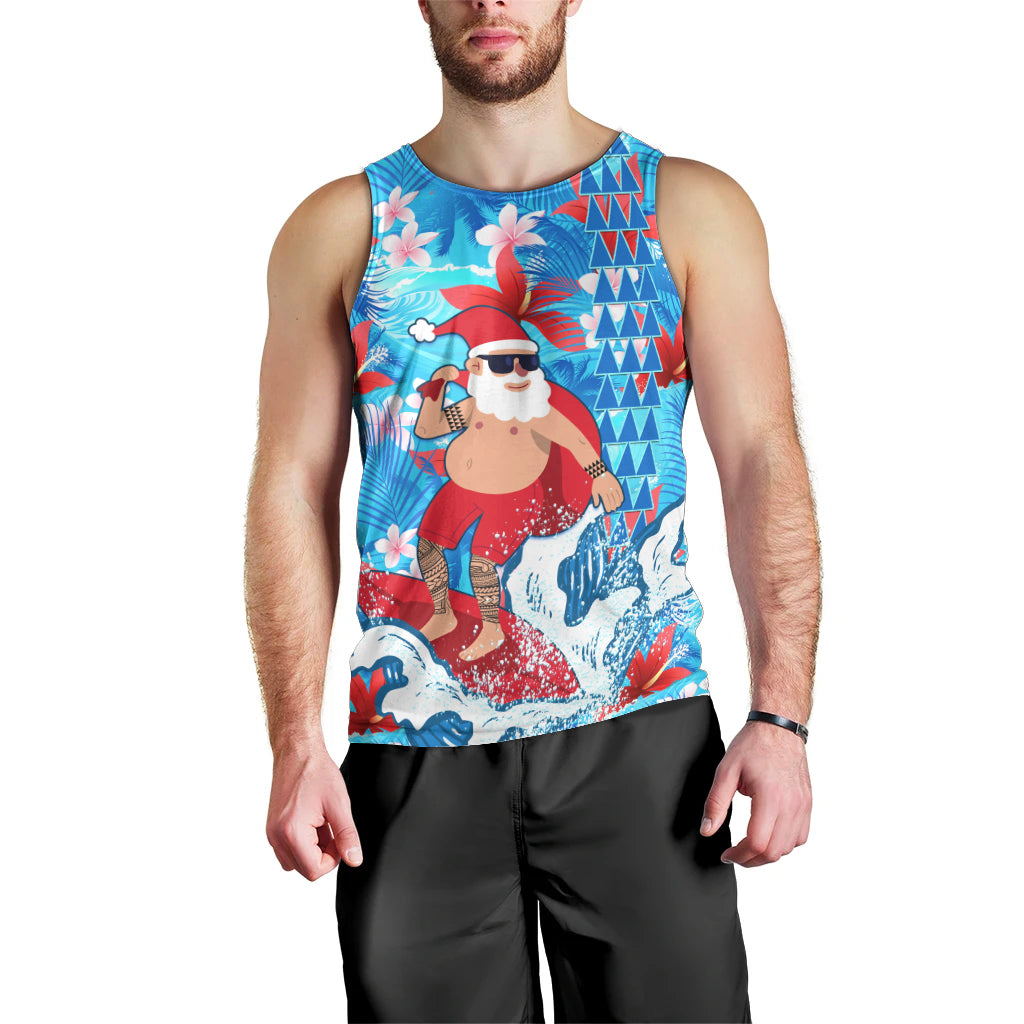 Hawaii Christmas Men Tank Top Santa Claus Surfing Kakau Tropical Style LT01 - Polynesian Pride