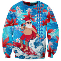 Hawaii Christmas Sweatshirt Santa Claus Surfing Kakau Tropical Style LT01 Unisex Blue - Polynesian Pride