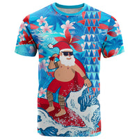 Hawaii Christmas T Shirt Santa Claus Surfing Kakau Tropical Style LT01 Blue - Polynesian Pride