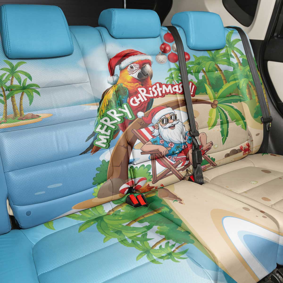 Hawaii Santa Parrot Christmas Back Car Seat Cover Summer Vibe - Polynesian Pride