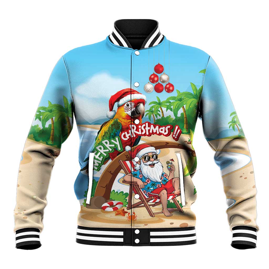 Personalized Hawaii Santa Parrot Christmas Baseball Jacket Summer Vibe LT01 Unisex Blue - Polynesian Pride