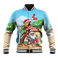 Personalized Hawaii Santa Parrot Christmas Baseball Jacket Summer Vibe LT01 Unisex Blue - Polynesian Pride