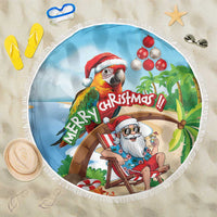 Hawaii Santa Parrot Christmas Beach Blanket Summer Vibe - Polynesian Pride