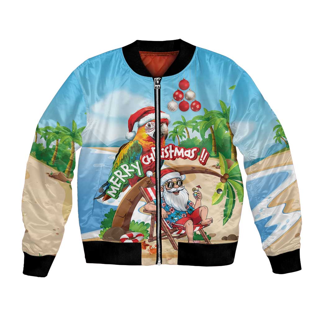 Personalized Hawaii Santa Parrot Christmas Bomber Jacket Summer Vibe - Polynesian Pride