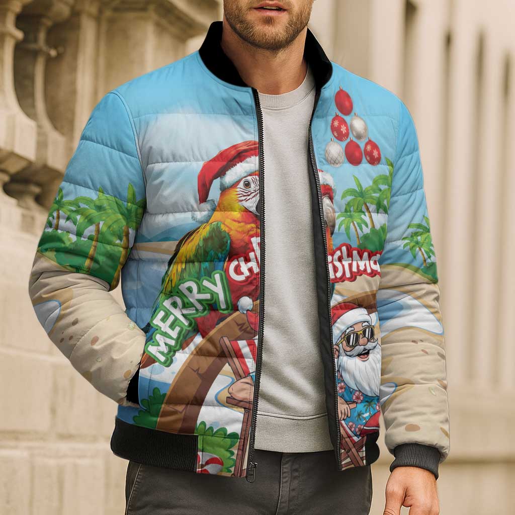 Personalized Hawaii Santa Parrot Christmas Bomber Puffer Jacket Summer Vibe LT01 - Polynesian Pride