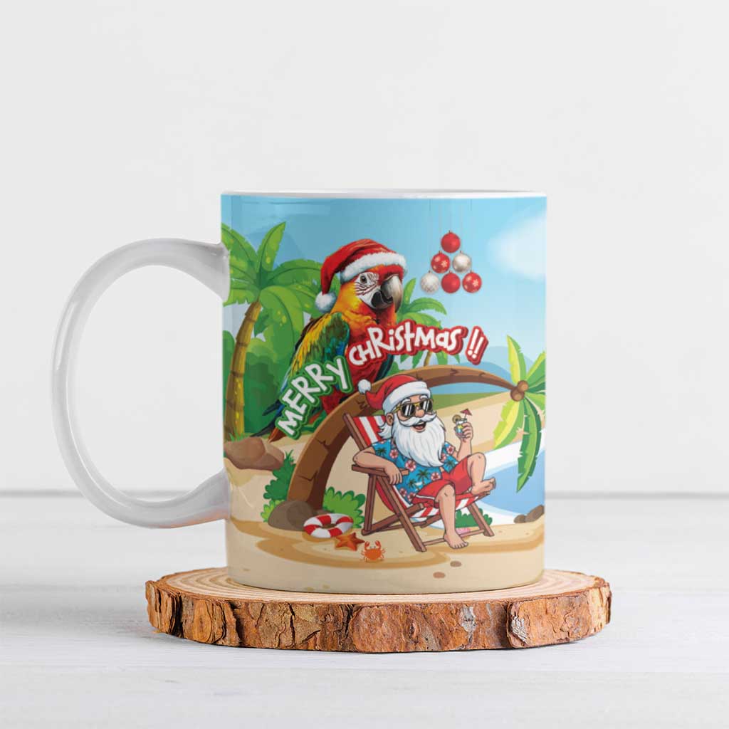 Personalized Hawaii Santa Parrot Christmas Ceramic Mug Summer Vibe LT01 Blue - Polynesian Pride