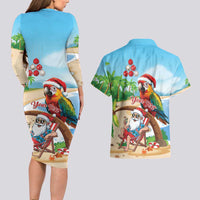 Personalized Hawaii Santa Parrot Christmas Couples Matching Long Sleeve Bodycon Dress and Hawaiian Shirt Summer Vibe - Polynesian Pride