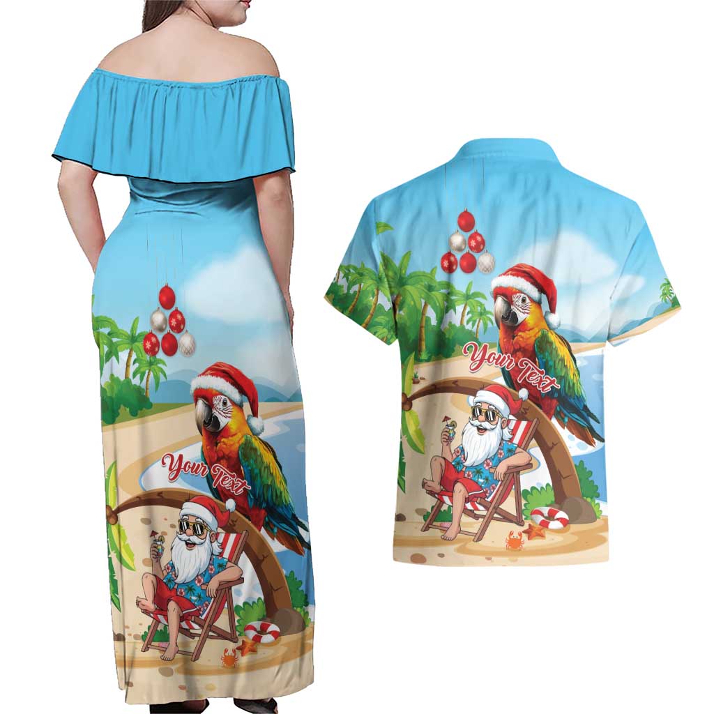 Personalized Hawaii Santa Parrot Christmas Couples Matching Off Shoulder Maxi Dress and Hawaiian Shirt Summer Vibe - Polynesian Pride