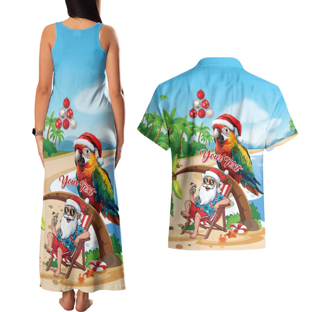 Personalized Hawaii Santa Parrot Christmas Couples Matching Tank Maxi Dress and Hawaiian Shirt Summer Vibe - Polynesian Pride