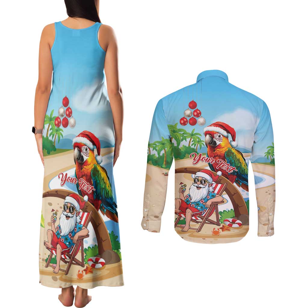Personalized Hawaii Santa Parrot Christmas Couples Matching Tank Maxi Dress and Long Sleeve Button Shirt Summer Vibe - Polynesian Pride
