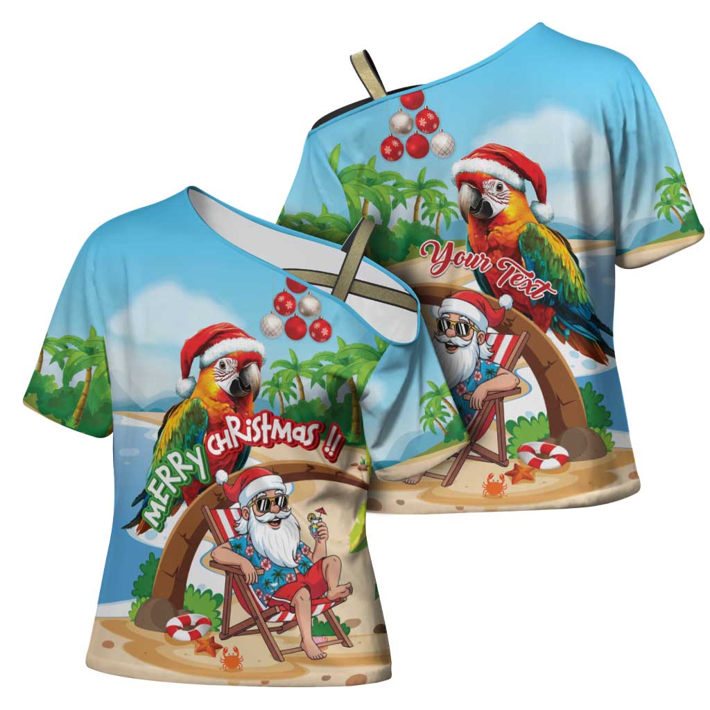 Personalized Hawaii Santa Parrot Christmas Cross Shoulder Shirt Summer Vibe LT01 - Polynesian Pride