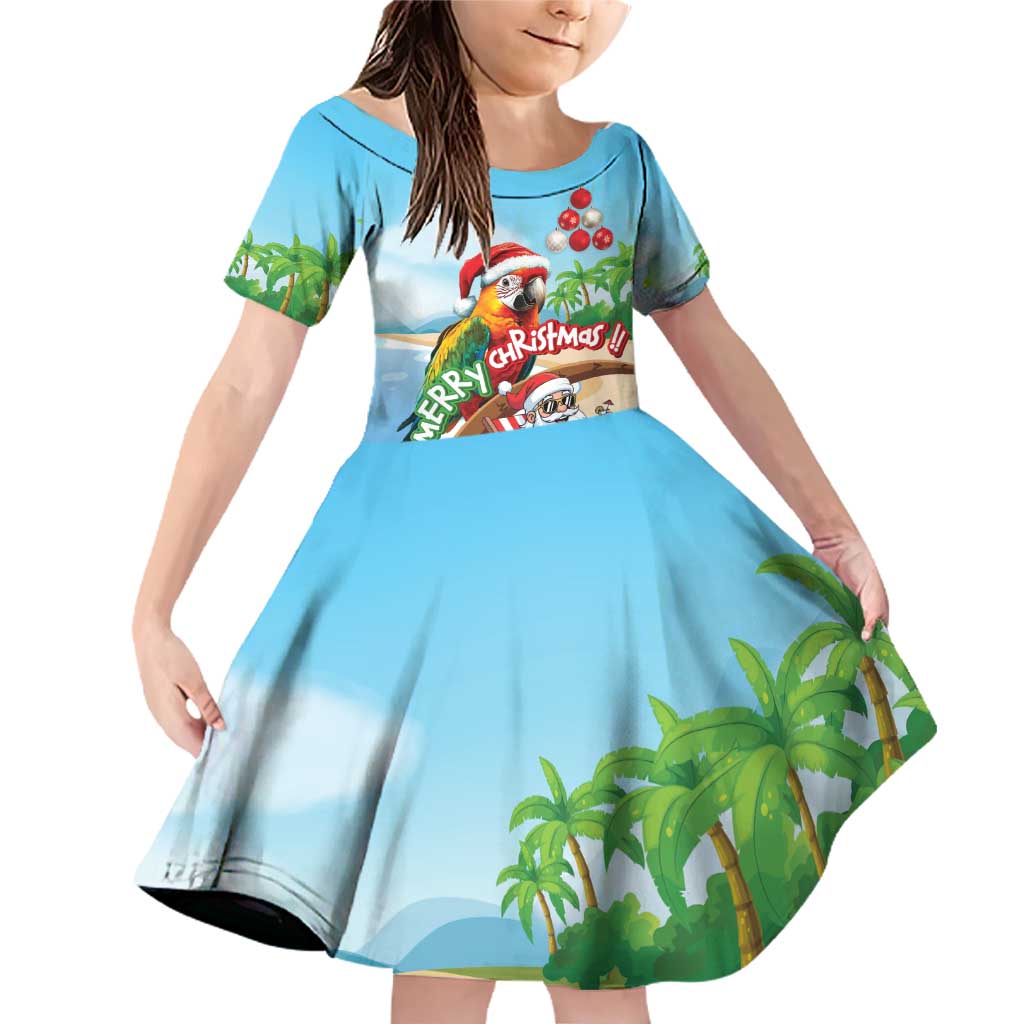 Personalized Hawaii Santa Parrot Christmas Family Matching Off Shoulder Short Dress and Hawaiian Shirt Summer Vibe - Polynesian Pride