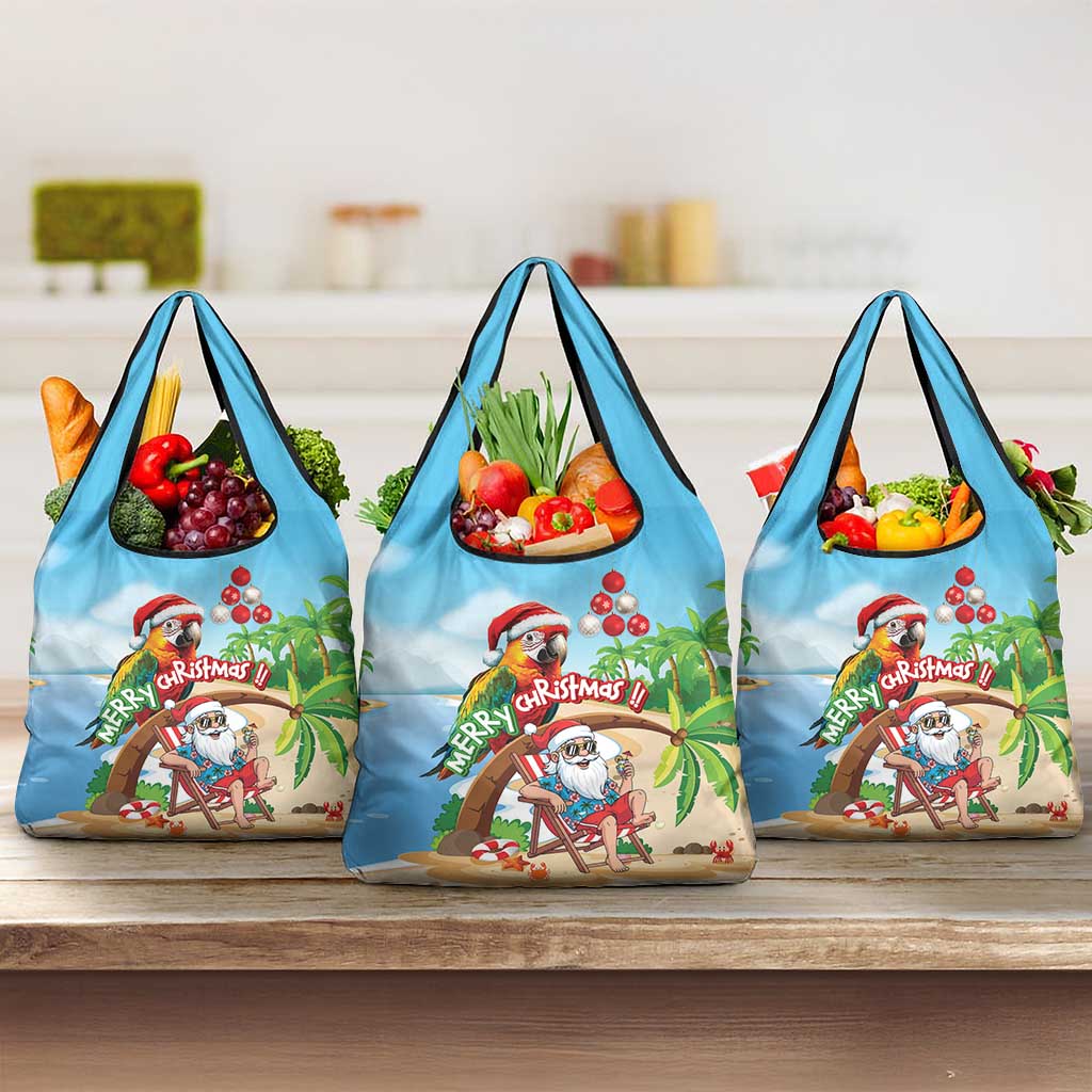 Hawaii Santa Parrot Christmas Grocery Bag Summer Vibe LT01 3-pack One Size Blue - Polynesian Pride