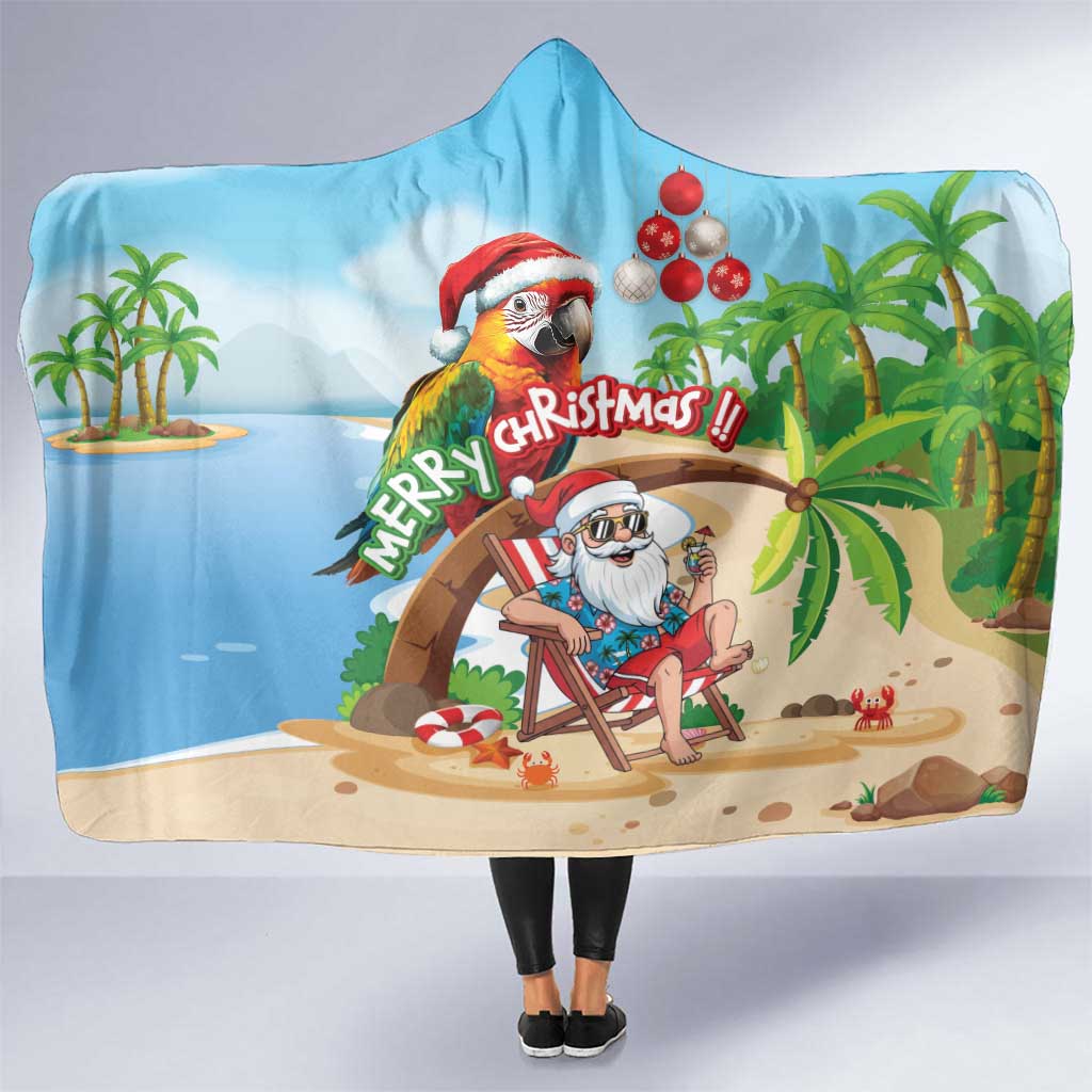 Hawaii Santa Parrot Christmas Hooded Blanket Summer Vibe - Polynesian Pride