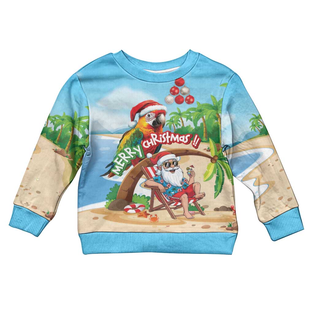 Personalized Hawaii Santa Parrot Christmas Kid Ugly Christmas Sweater Summer Vibe - Polynesian Pride