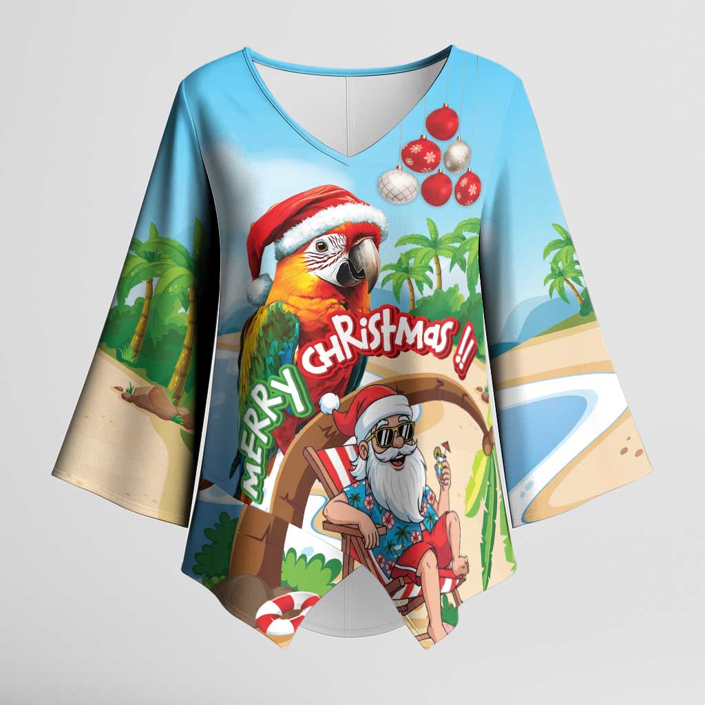 Personalized Hawaii Santa Parrot Christmas Kimono Sleeve Blouse Summer Vibe - Polynesian Pride