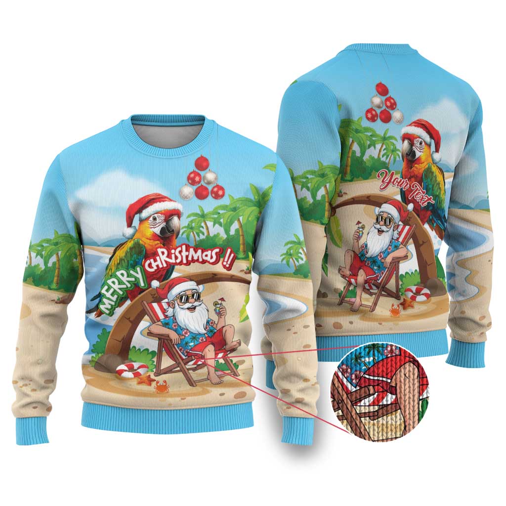 Personalized Hawaii Santa Parrot Christmas Ugly Christmas Sweater Summer Vibe - Polynesian Pride