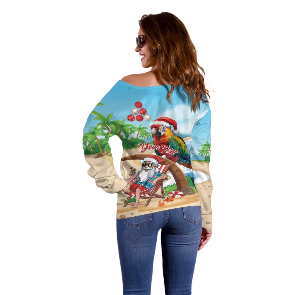 Personalized Hawaii Santa Parrot Christmas Off Shoulder Sweater Summer Vibe - Polynesian Pride