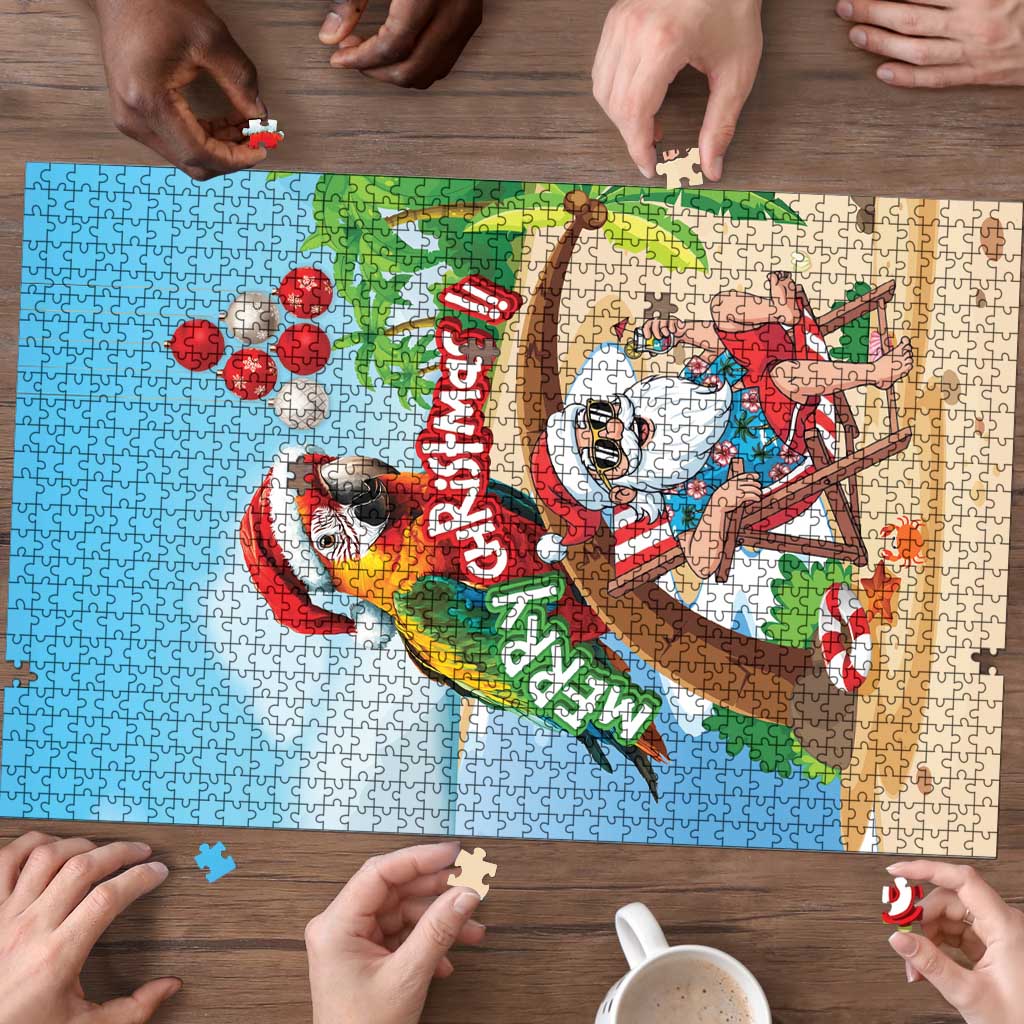 Hawaii Santa Parrot Christmas Puzzle Summer Vibe - Polynesian Pride