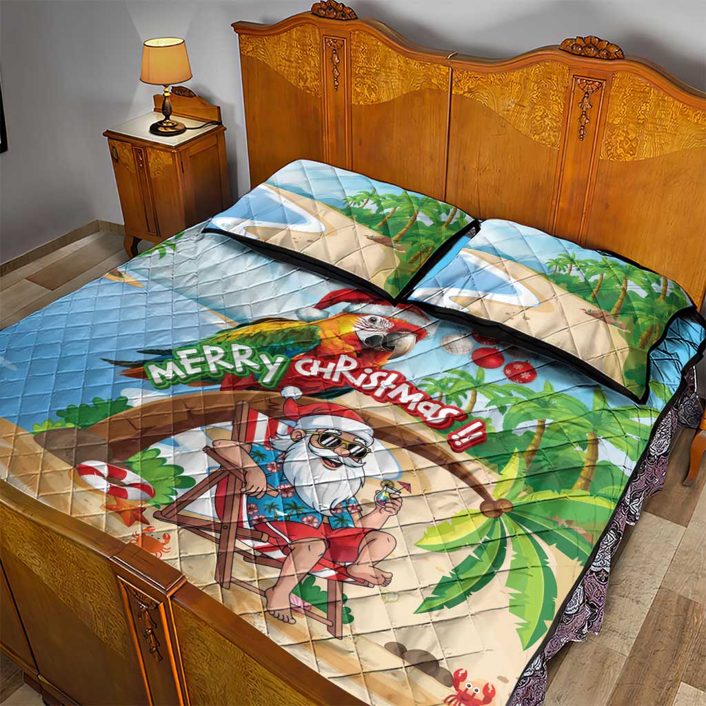 Hawaii Santa Parrot Christmas Quilt Bed Set Summer Vibe - Polynesian Pride