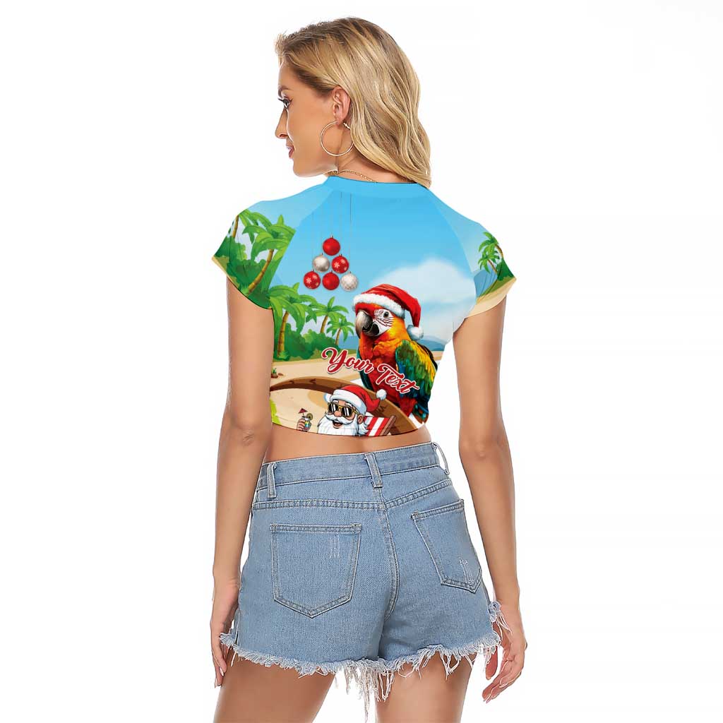 Personalized Hawaii Santa Parrot Christmas Raglan Cropped T Shirt Summer Vibe LT01 - Polynesian Pride
