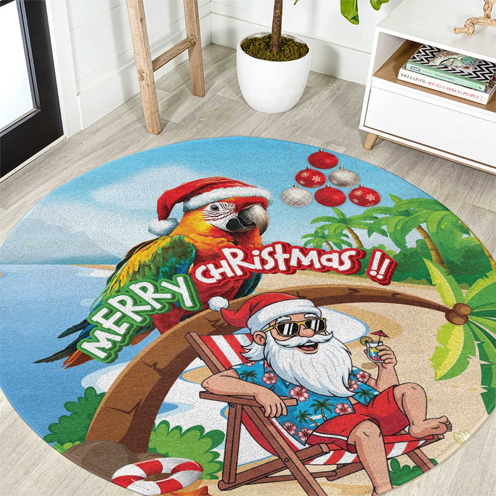 Hawaii Santa Parrot Christmas Round Carpet Summer Vibe - Polynesian Pride