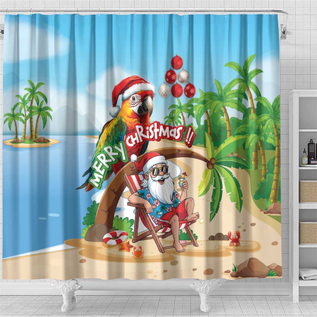 Hawaii Santa Parrot Christmas Shower Curtain Summer Vibe - Polynesian Pride