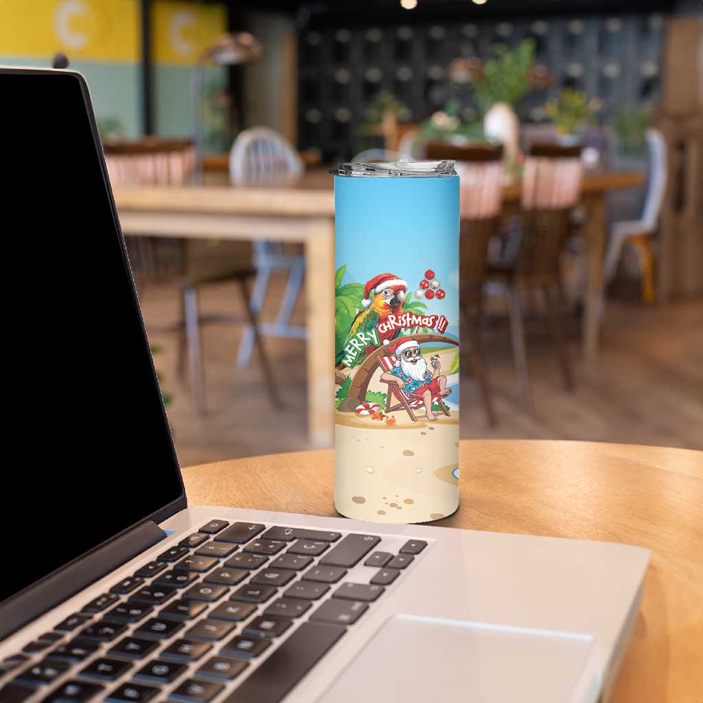 Personalized Hawaii Santa Parrot Christmas Skinny Tumbler Summer Vibe - Polynesian Pride