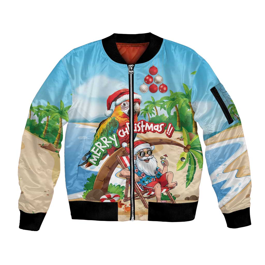 Personalized Hawaii Santa Parrot Christmas Sleeve Zip Bomber Jacket Summer Vibe - Polynesian Pride