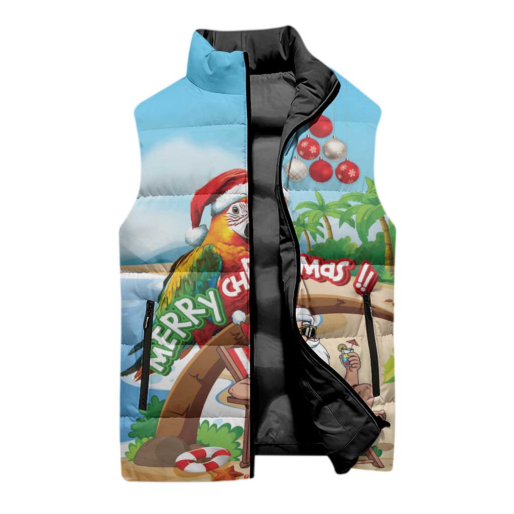 Personalized Hawaii Santa Parrot Christmas Sleeveless Puffer Jacket Summer Vibe LT01 - Polynesian Pride