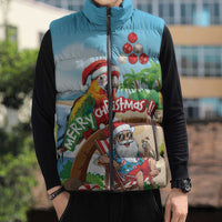 Personalized Hawaii Santa Parrot Christmas Sleeveless Puffer Jacket Summer Vibe LT01 - Polynesian Pride