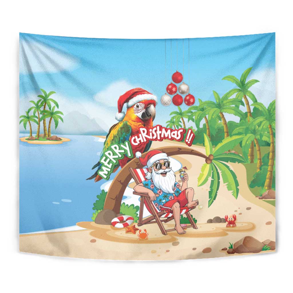 Hawaii Santa Parrot Christmas Tapestry Summer Vibe - Polynesian Pride